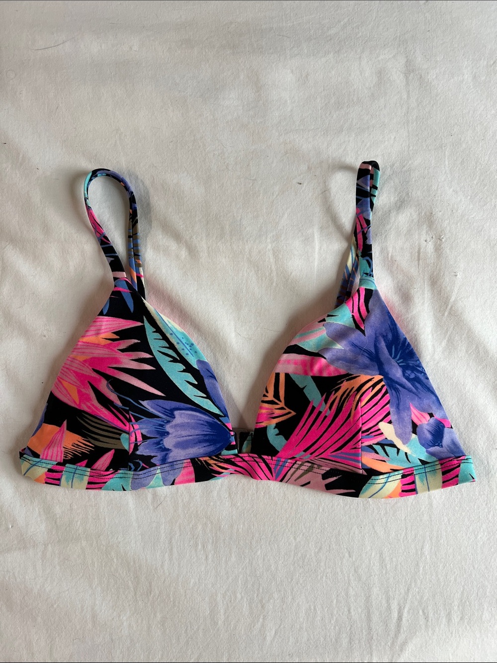 Hollister Black Multi Tropical Floral Triangle Bikini Top